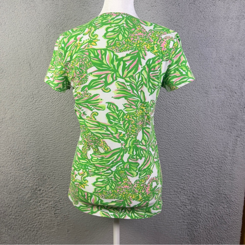 Lilly Pulitzer Michele Top Women Small Green Colorful V Neck Short Sleeve Preppy - Picture 3 of 7